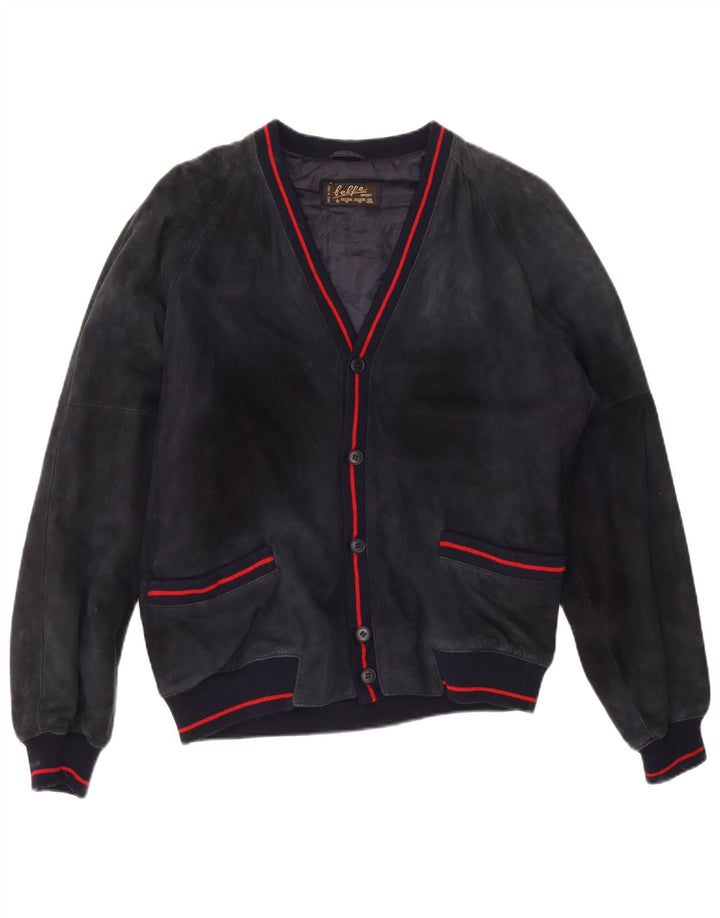 Belfe Herren-Bomberjacke aus Wildleder, IT 50, großes marineblaues Leder