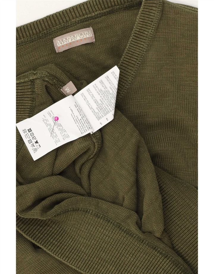 Napapijri Herren-Pullover mit V-Ausschnitt, mittlere Khaki-Baumwolle