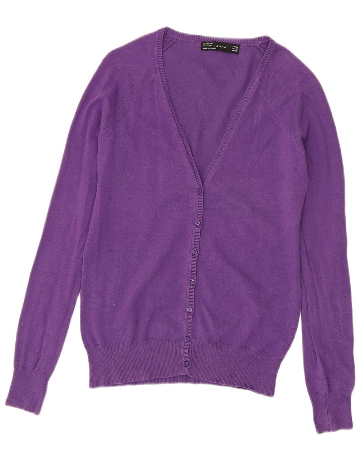 Zara Damen-Cardigan-Pullover UK 12 Mittellila Baumwolle
