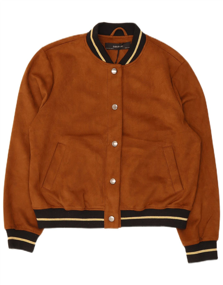 Zara Damen Bomberjacke UK 14 Mittelbraunes Polyester