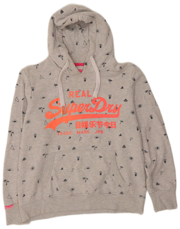 Superdry Damen Graphic Hoodie Pullover UK 18 XL Grau Baumwolle