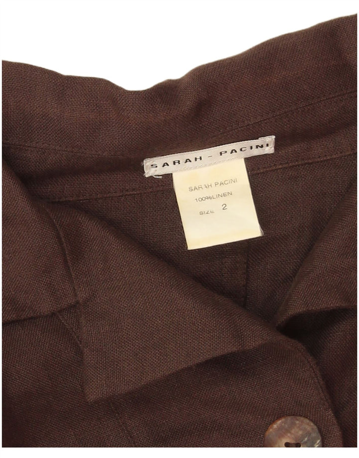 Sarah Pacini Damen Crop Übergroße Bomberjacke US 2 XS Braunes Leinen