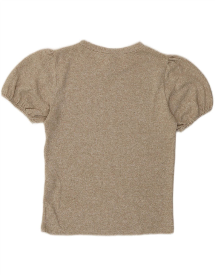 Zara Damen T-Shirt Top UK 12 Mittelbeige meliert Viskose