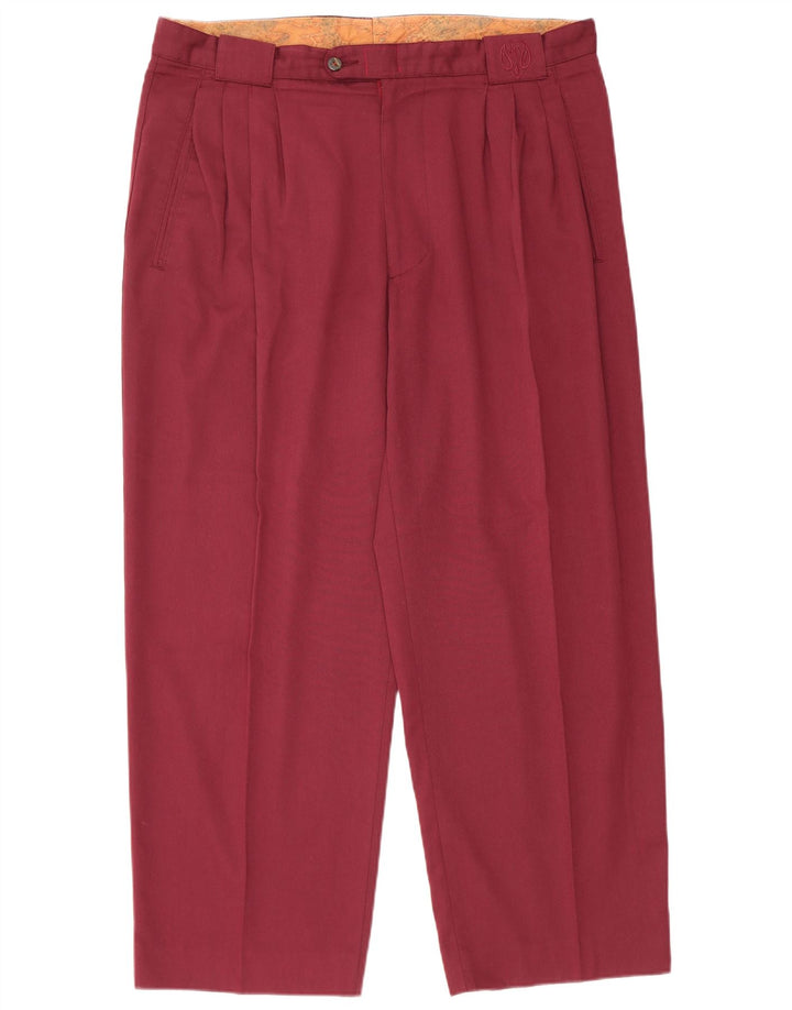 Vintage Herren-Anzughose mit Klammern, Größe 54, 2XL, W36, L29, Burgunderrot, Polyester