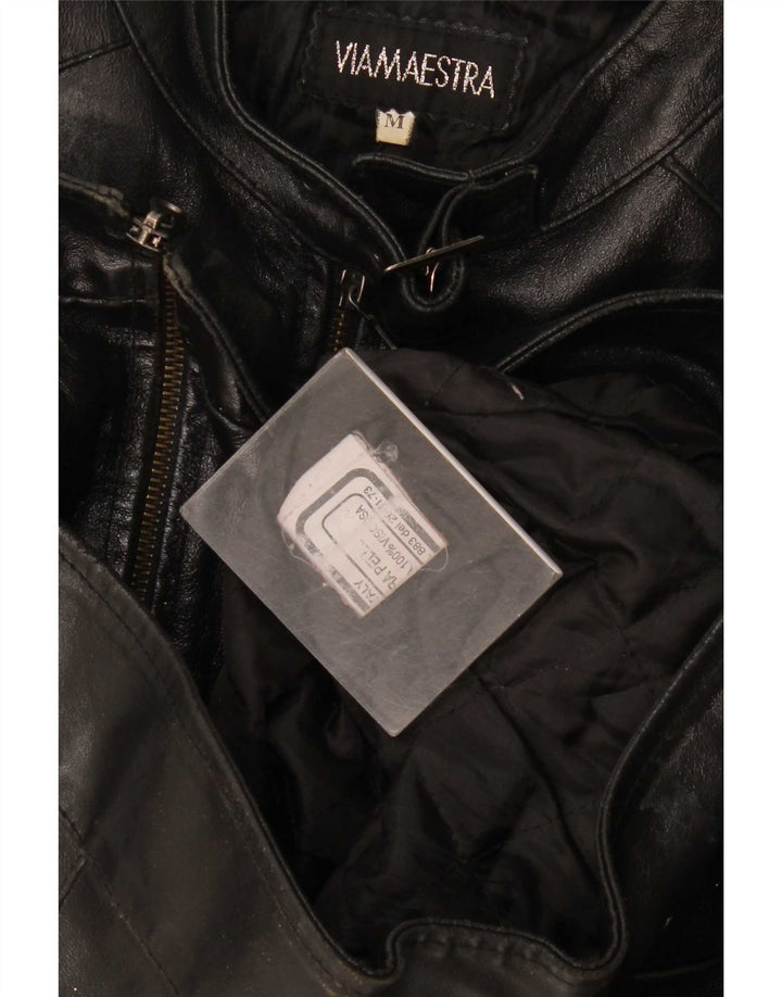 Viamaestra Damen Crop Leder Bikerjacke UK 12 Medium Schwarz