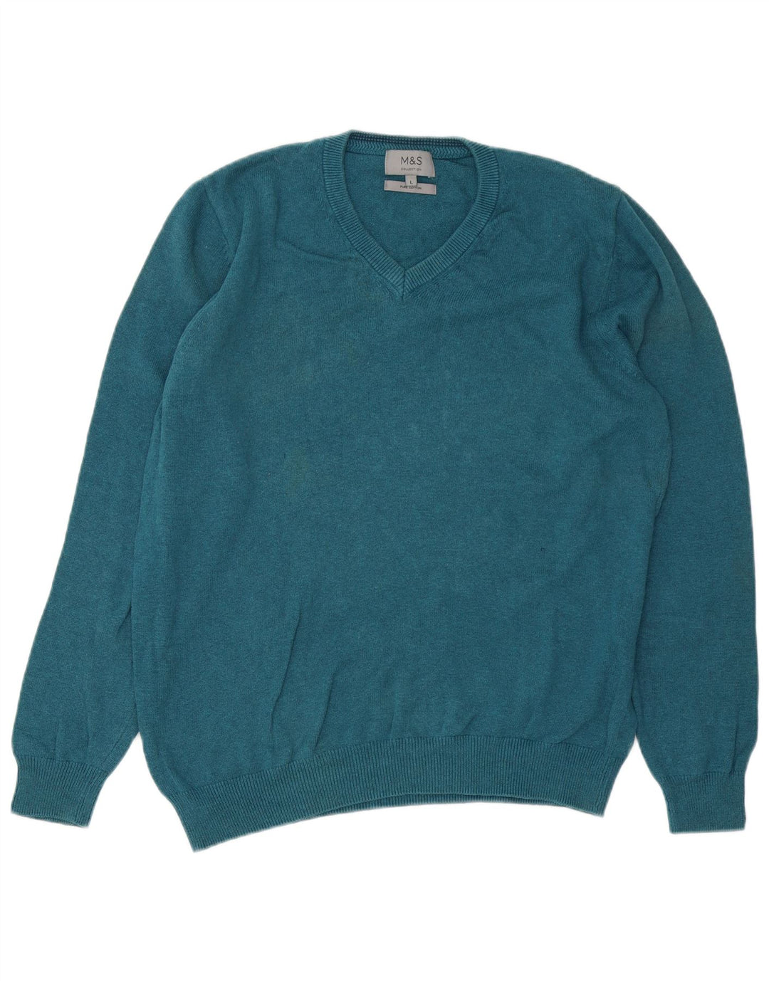 Marks & Spencer Herren-Pullover mit V-Ausschnitt, groß, türkisfarbene Baumwolle