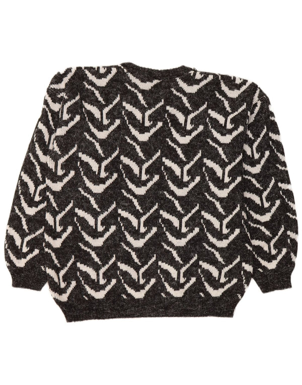 Vintage Damen Pullover mit Rundhalsausschnitt, Gr. 16, groß, schwarz, geometrisch