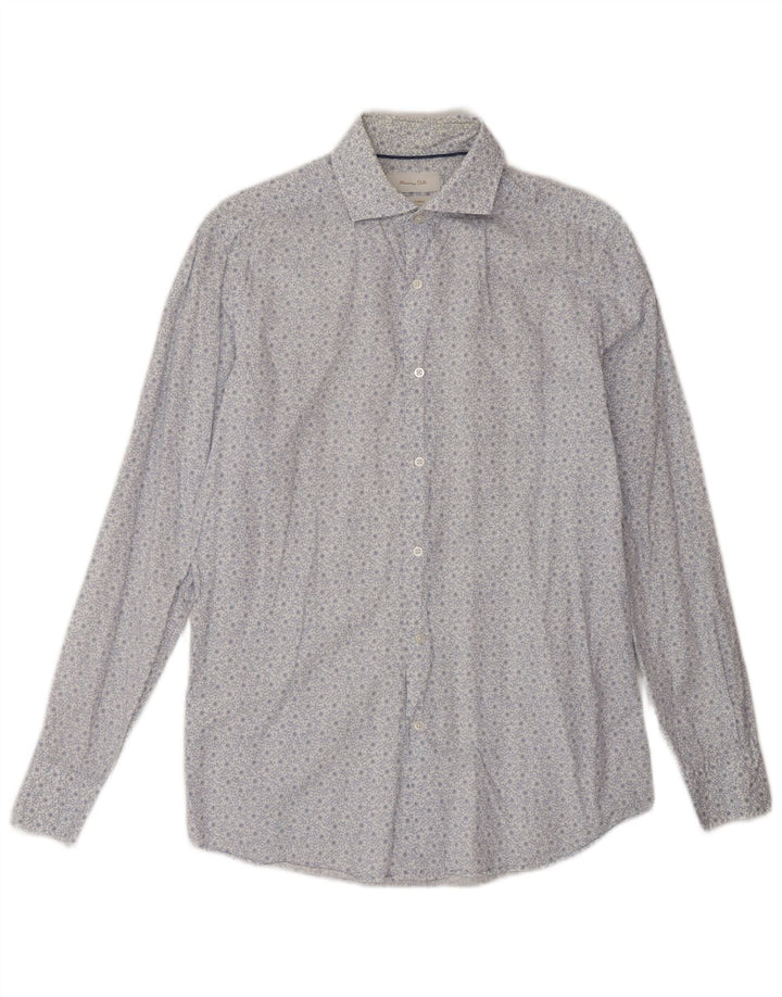 Massimo Dutti Herrenhemd, klein, weiße Baumwolle mit Blumenmuster