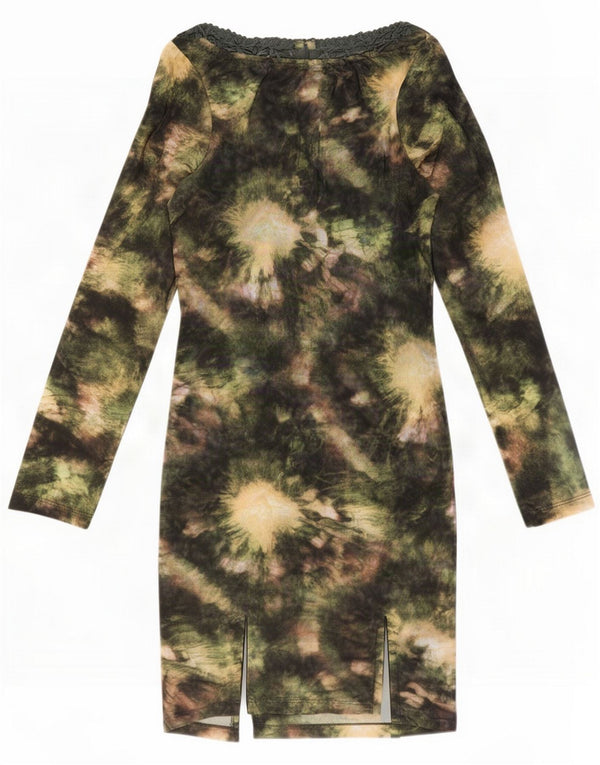Topshop Damen Petite Langarm-Bodycon-Kleid UK 10 Small Green Tie Dye