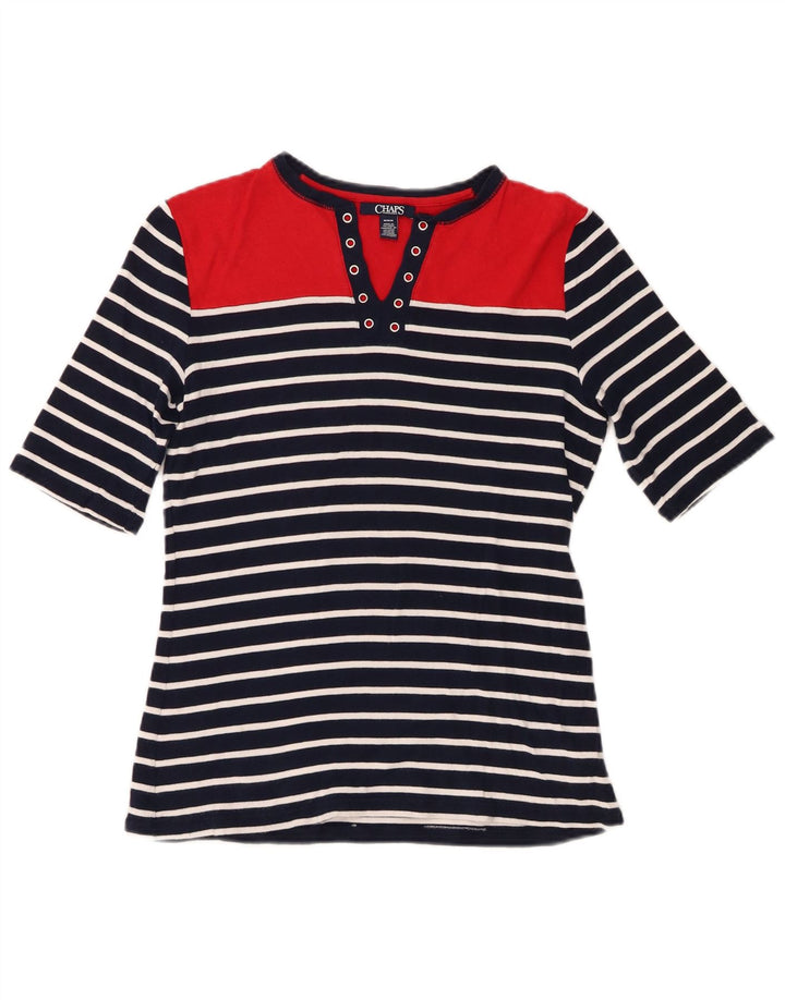 Chaps Damen T-Shirt Top UK 12 Medium Marineblau gestreift aus Baumwolle