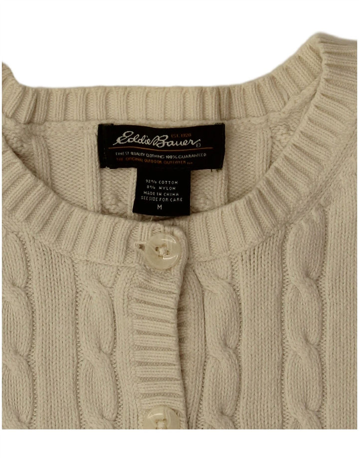 EDDIE BAUER Damen Crop Cardigan Pullover UK 14 Mittelweiße Baumwolle