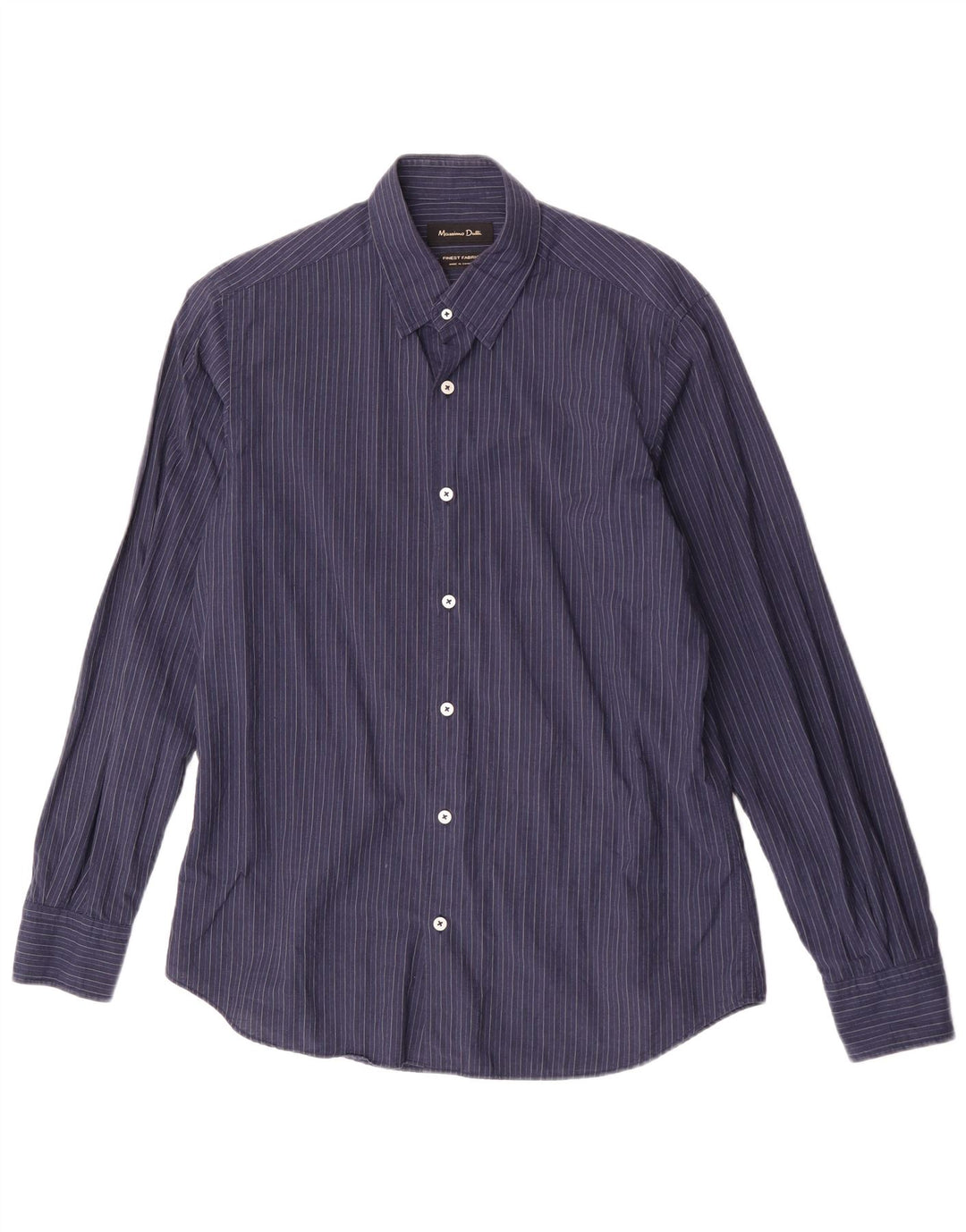 Massimo Dutti Herren-Hemd aus mittelblauer Nadelstreifen-Baumwolle in Marineblau