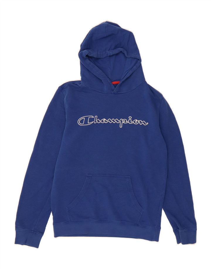 CHAMPION Mens Graphic Hoodie Jumper Medium Blue Cotton Vintage Champion and Second-Hand Champion from Messina Hembry 