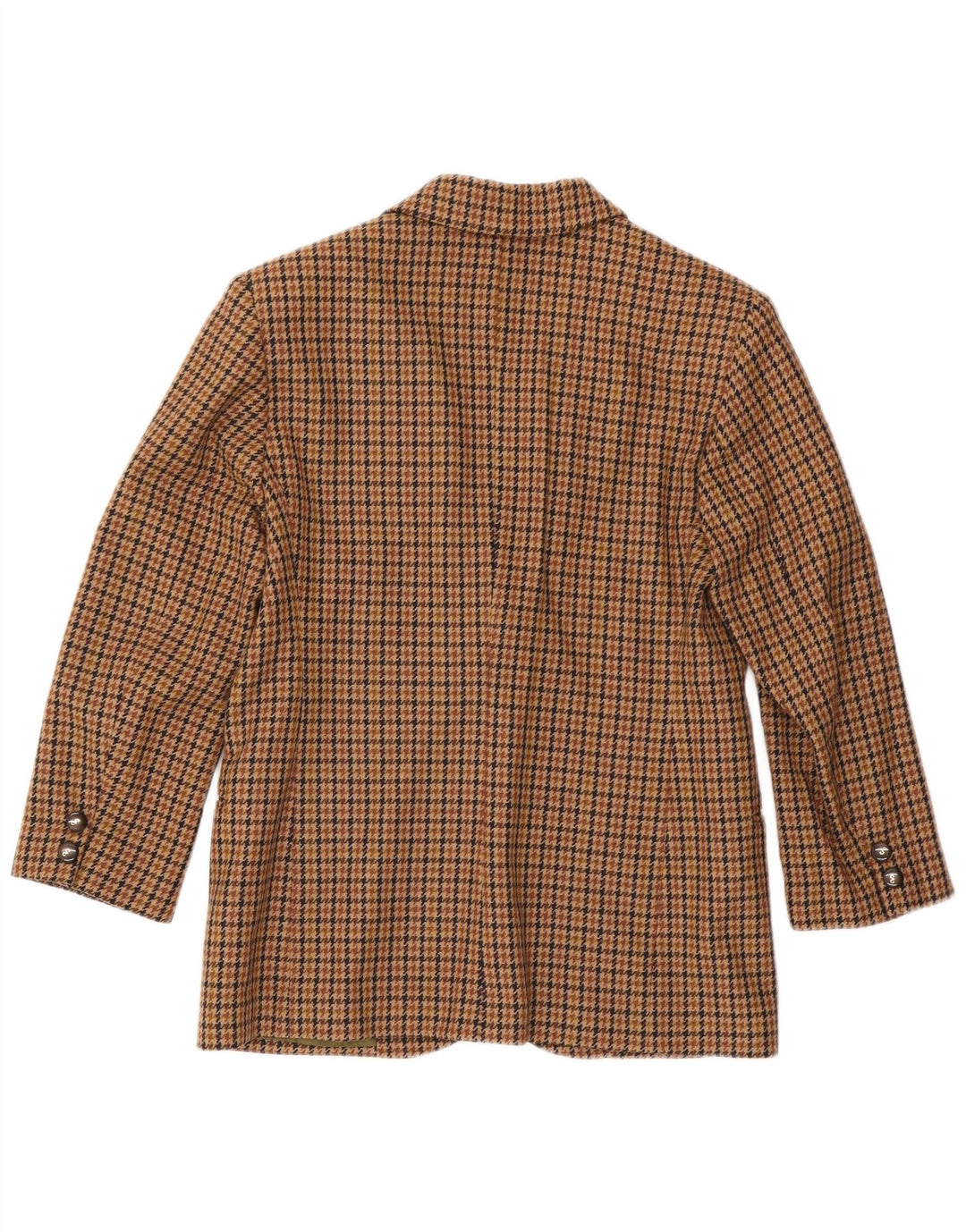 Vintage Damen 2-Knopf-Blazerjacke IT 44 Mittelbraune Hahnentrittwolle