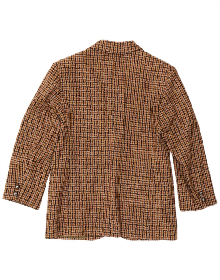 Vintage Damen 2-Knopf-Blazerjacke IT 44 Mittelbraune Hahnentrittwolle