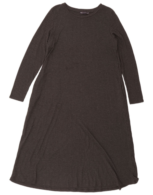 Marks & Spencer Damen-Maxikleid mit langen Ärmeln, Gr. 46, Grau, Polyester