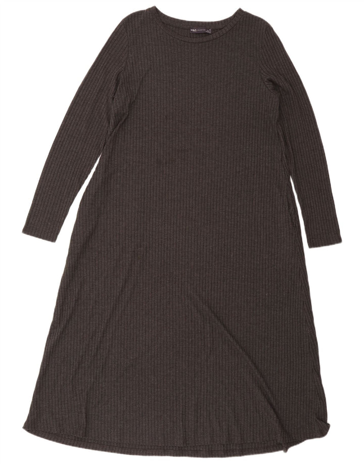 Marks & Spencer Damen-Maxikleid mit langen Ärmeln, Gr. 46, Grau, Polyester