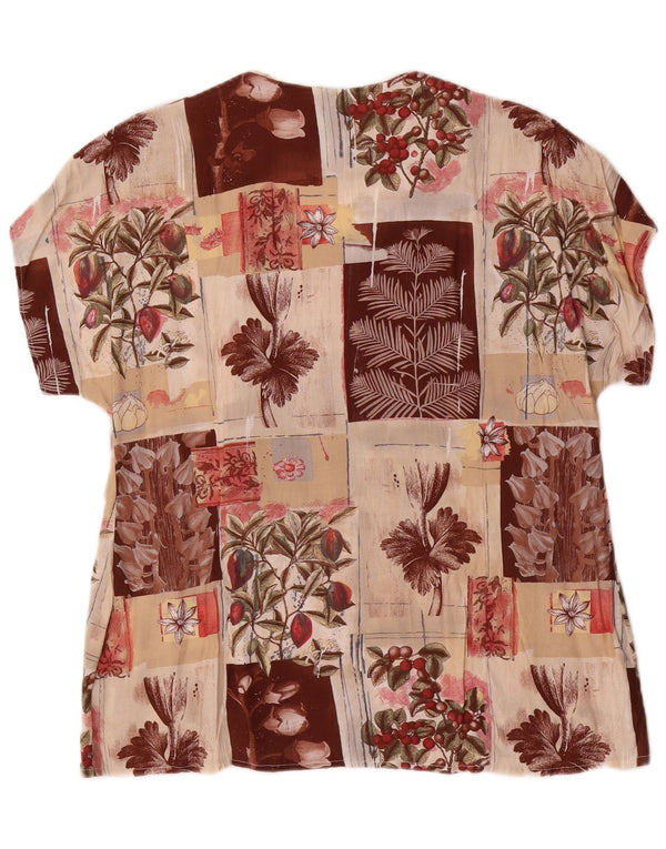 Vintage Damen Kurzarm-Hemdbluse UK 16 Großes mehrfarbiges Blumenmuster