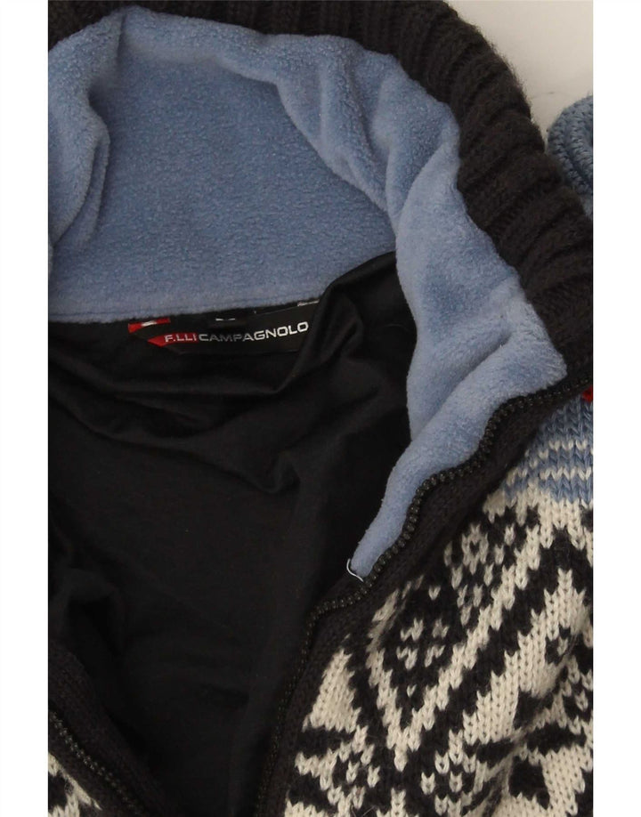 F.LLI Campagnolo Herren-Pullover mit Reißverschluss am Hals, Mittelschwarz, Fair Isle