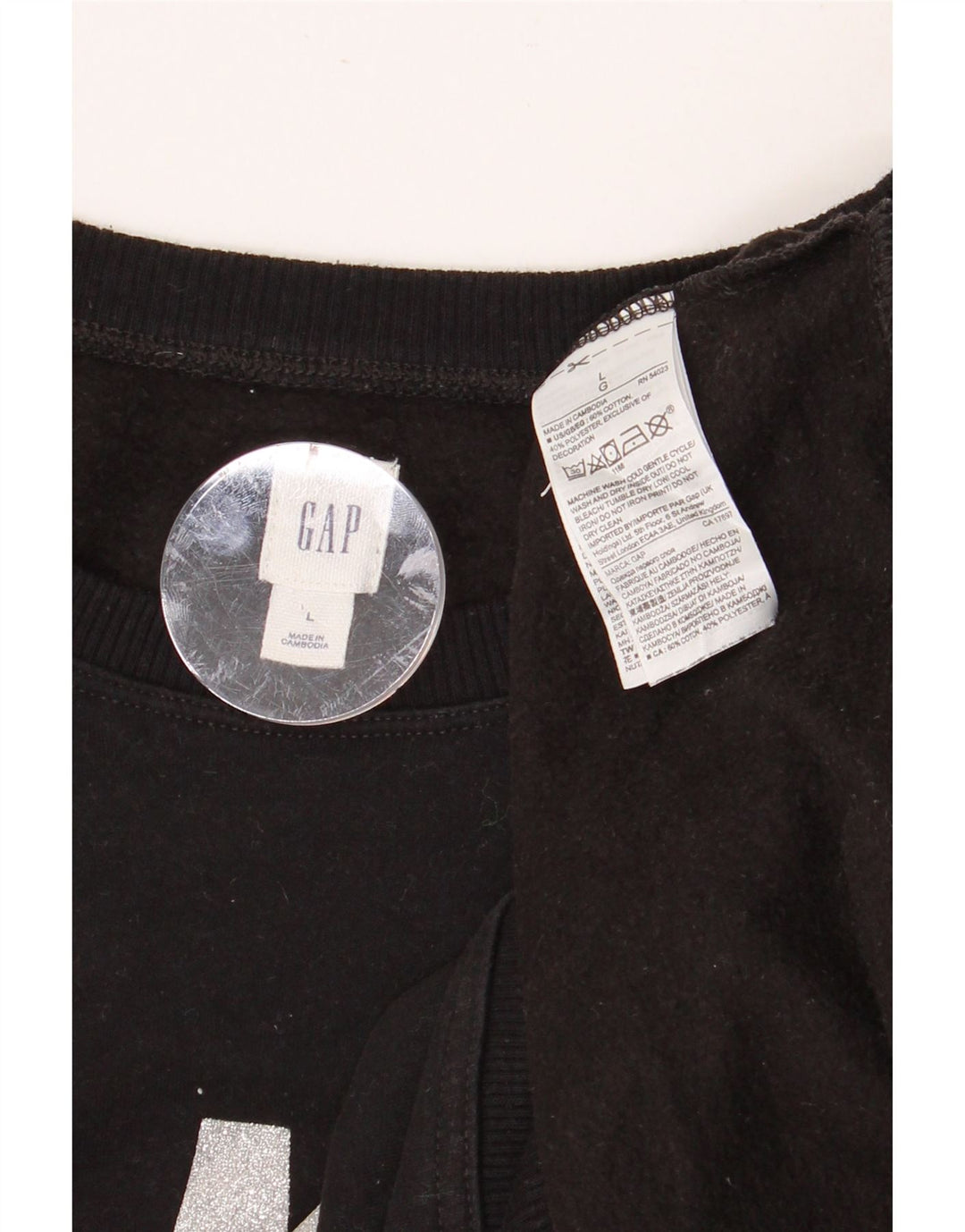 GAP Damen Grafik-Sweatshirt-Pullover UK 16 Large Schwarze Baumwolle