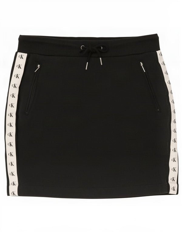 Calvin Klein Damen Grafikrock UK 14 Mittelschwarze Colourblock-Baumwolle