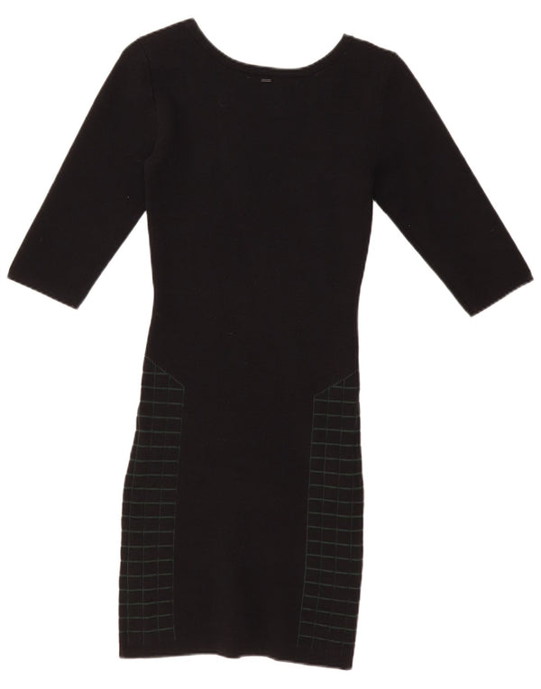 Calvin Klein Jeans Damen figurbetontes Kleid mit 3/4-Ärmeln UK 4 XS Schwarz gestreift