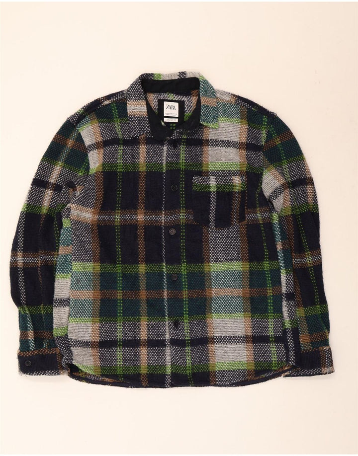 Zara Herren-Overshirt-Hemd XL, mehrfarbig, kariert, Polyester