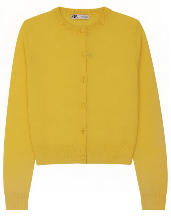 Zara Damen Crop Cardigan Pullover UK 10 Kleines gelbes Nylon
