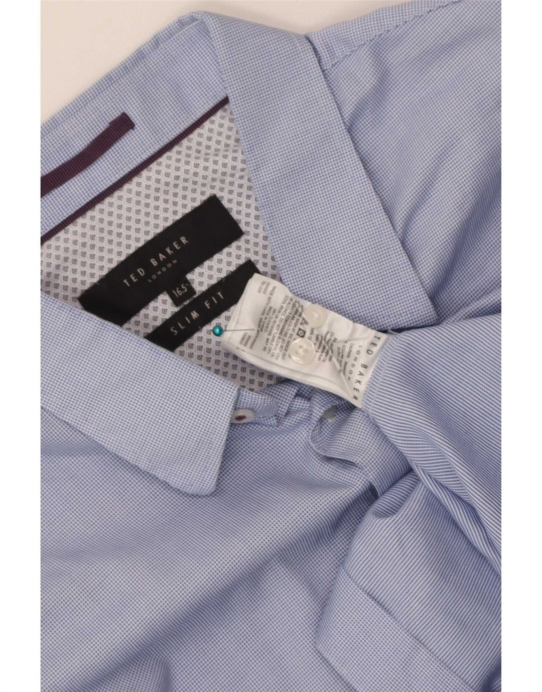 Ted Baker Slim-Fit-Hemd für Herren, Größe 16 1/2, groß, blau kariert, Baumwolle