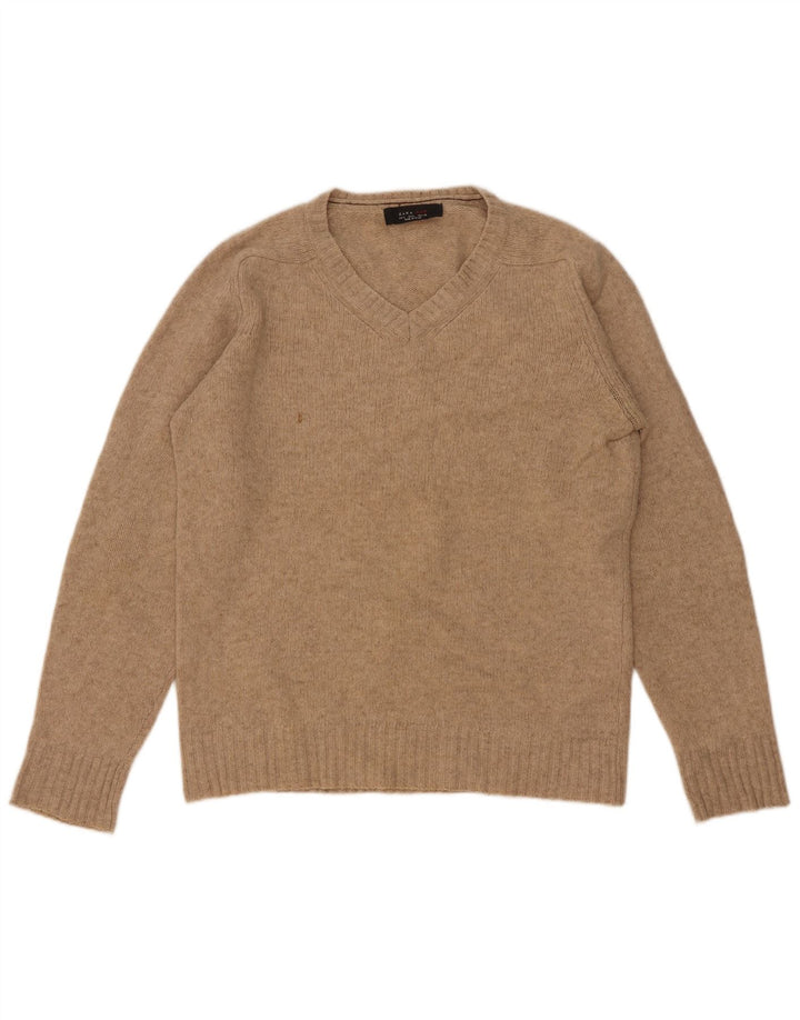 Zara Herren-Pullover mit V-Ausschnitt, große beige Wolle