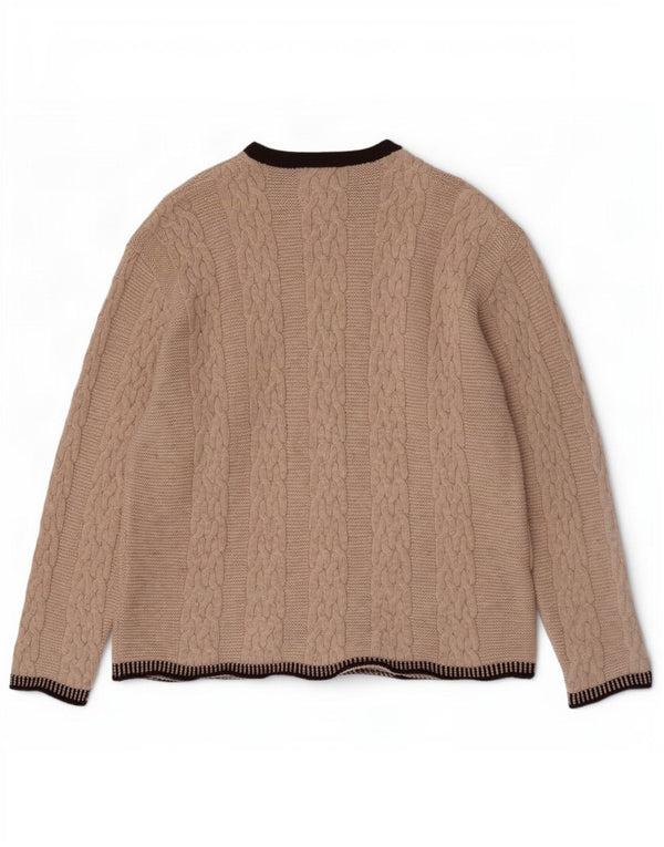 Vintage Herren-Pullover mit Reißverschluss am Hals, große beige Colourblock-Wolle