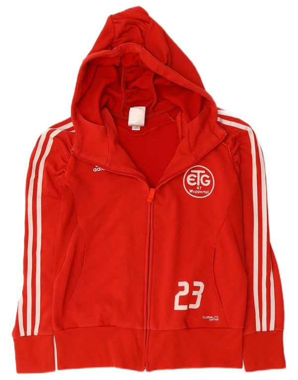 Adidas Damen Climalite Graphic Zip Hoodie Pullover UK 12 Mittelrote Baumwolle