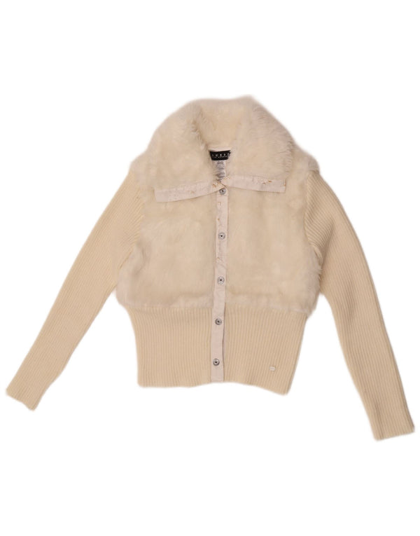 Guess Girls Crop Cardigan Sweater 15-16 Years XL White Colourblock