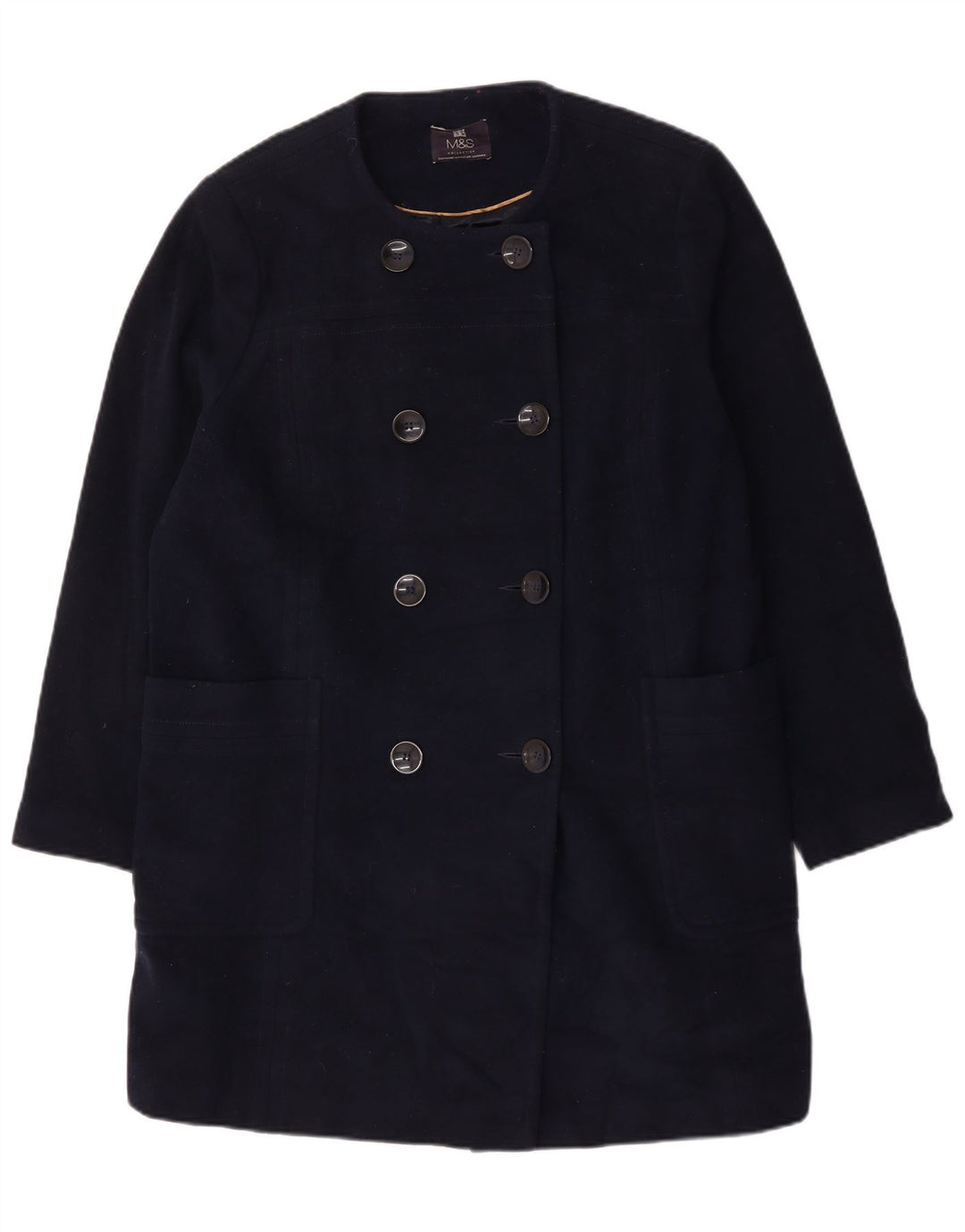 Marks & Spencer Damen Doppelreihiger Mantel UK 22 3XL Marineblaue Woll