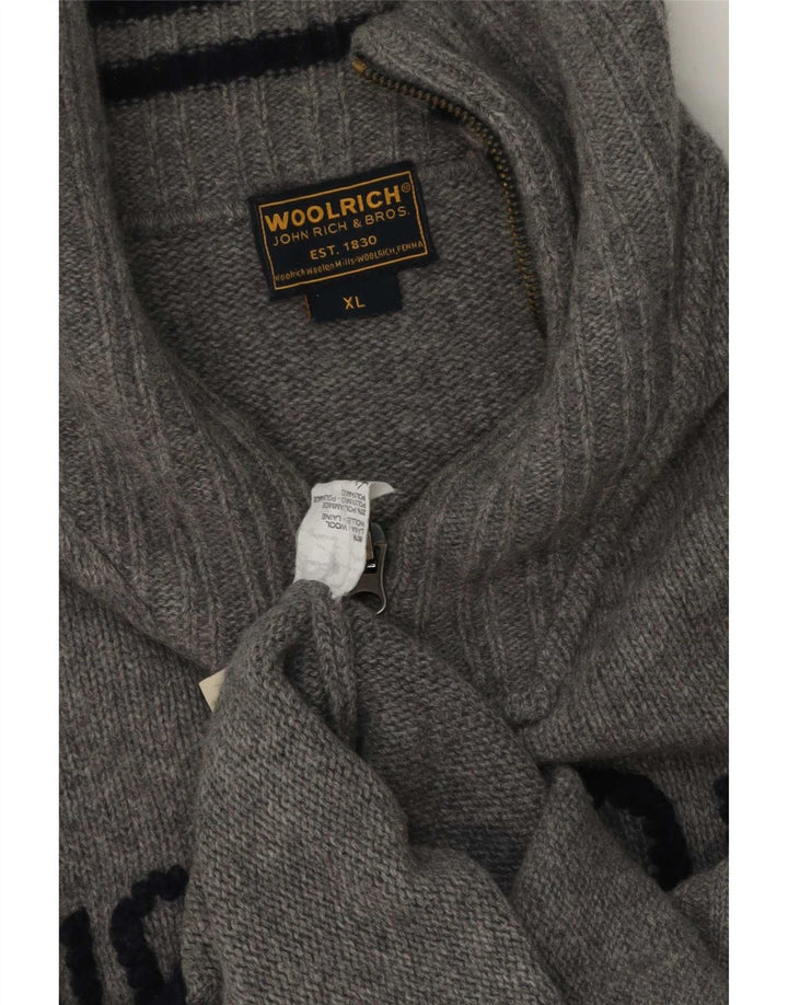 Woolrich Herren-Pullover mit grafischem Reißverschluss, XL, graue Wolle