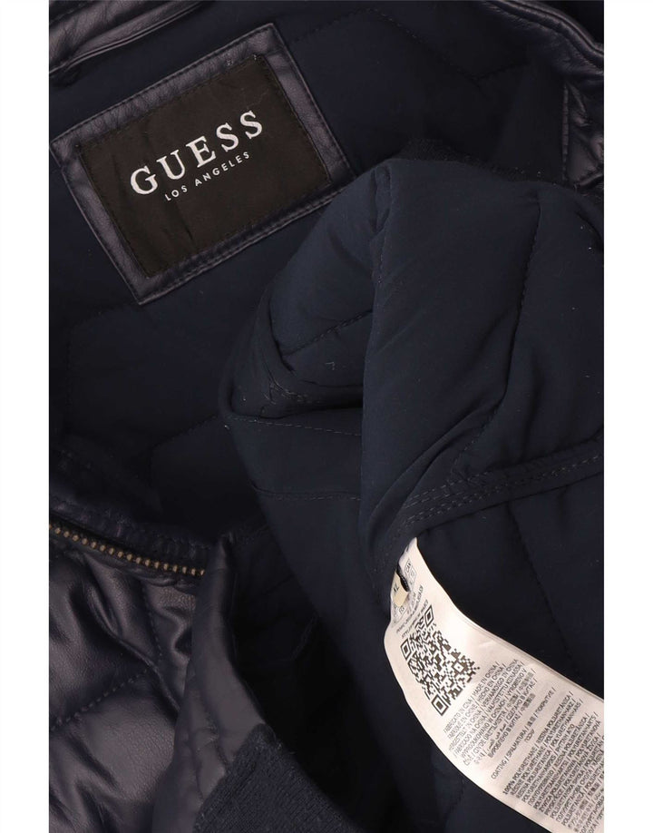 Guess Herren Wattierte Jacke UK 42 XL Marineblau Polyester