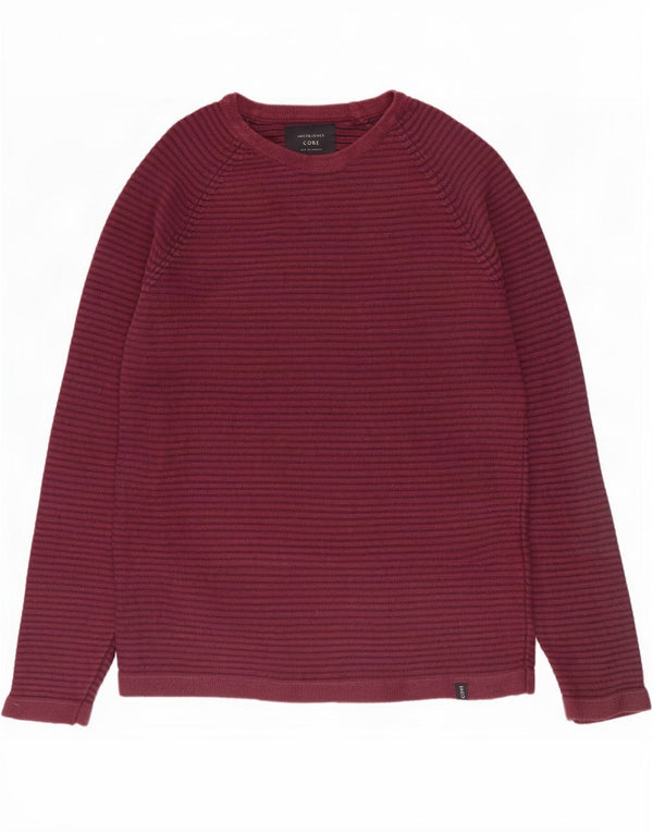 Jack & Jones Herren-Pullover mit U-Boot-Ausschnitt, mittlerer burgunderfarbener Nadelstreifen-Baumwolle