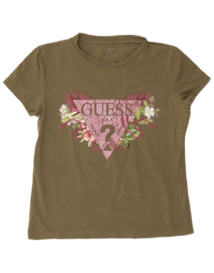 Guess Damen Grafik-T-Shirt-Oberteil UK 18 XL Khaki