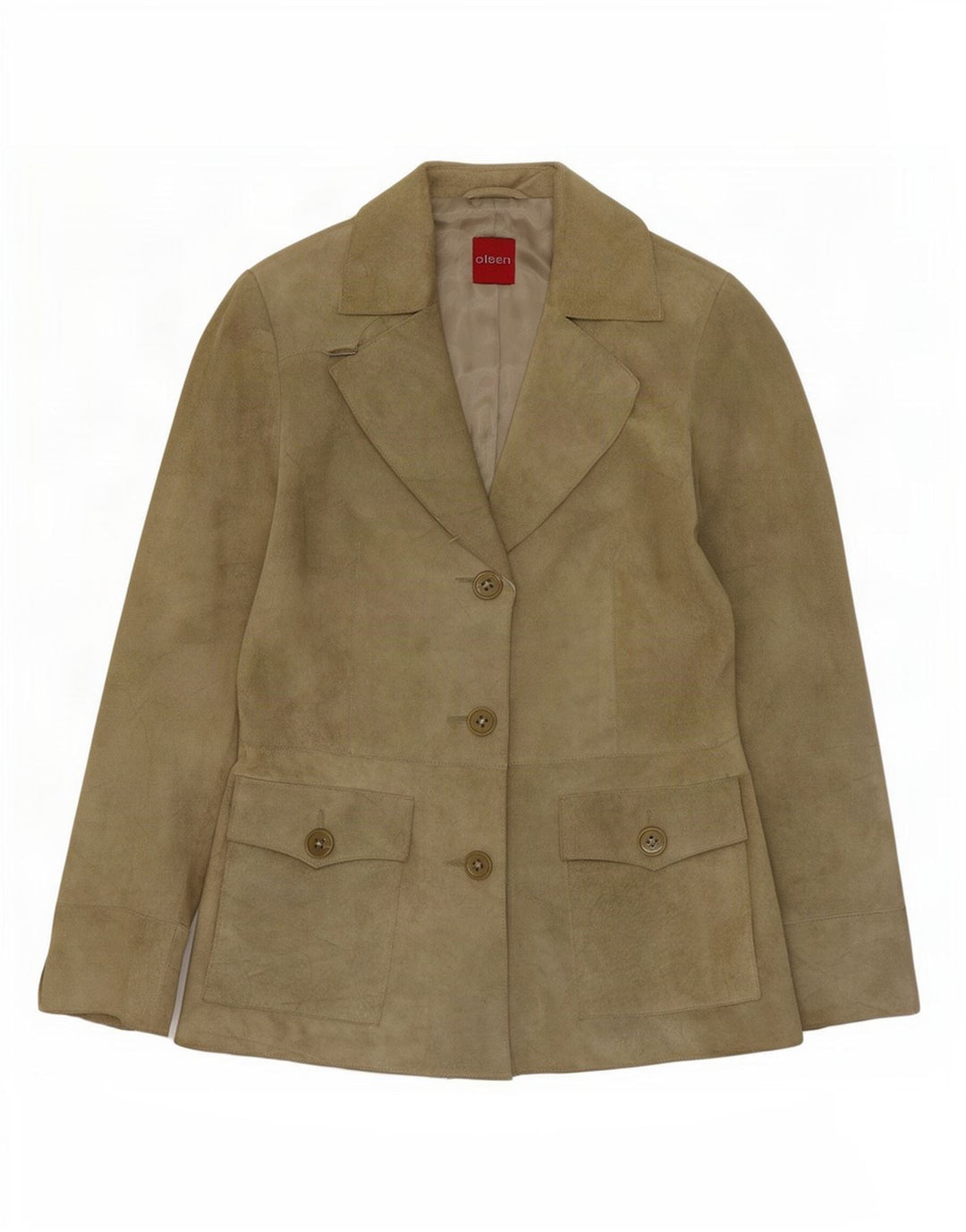 Olsen Damen-Blazer aus Wildleder mit 3 Knöpfen, Gr. 8, klein, grünes Acetat