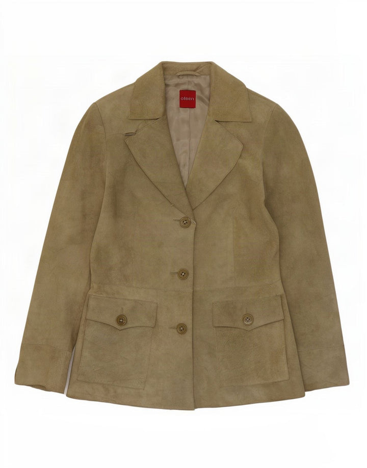 Olsen Damen-Blazer aus Wildleder mit 3 Knöpfen, Gr. 8, klein, grünes Acetat