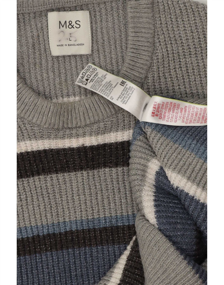 Marks & Spencer Herren-Pullover mit Rundhalsausschnitt, groß, grau gestreift, Polyamid