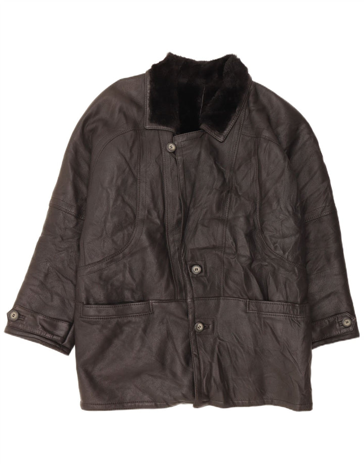 VINTAGE Herren-Shearling-Mantel IT 52 XL Schwarzer Shearling