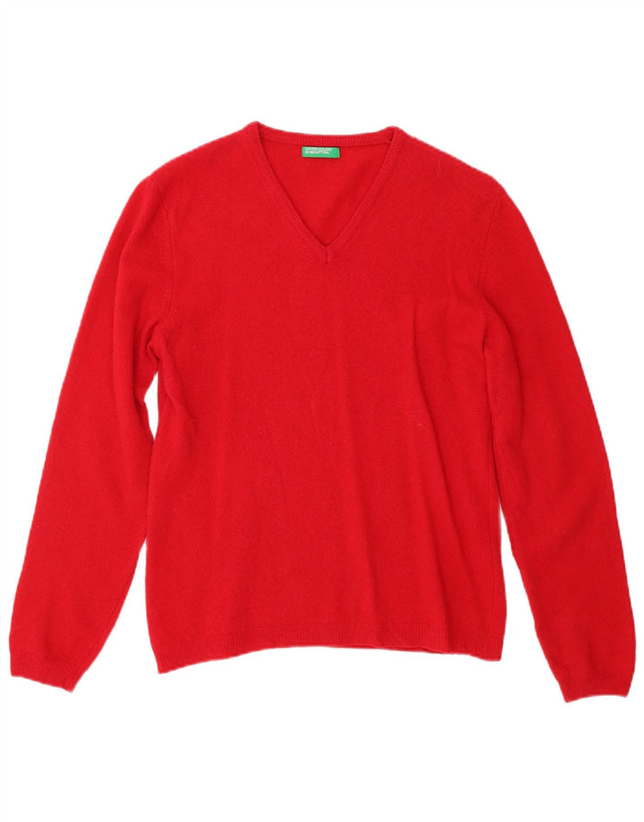 BENETTON Damen-Pullover mit V-Ausschnitt, Gr. 10, Größe S, Rot