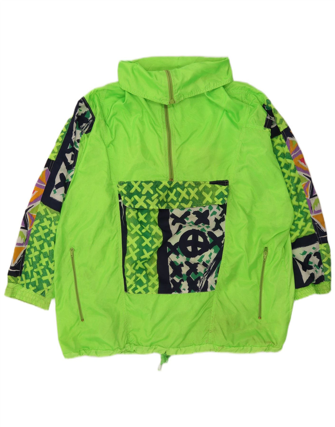 Vintage Herren Anorak Regenjacke UK 40 Großes grünes geometrisches Polyester