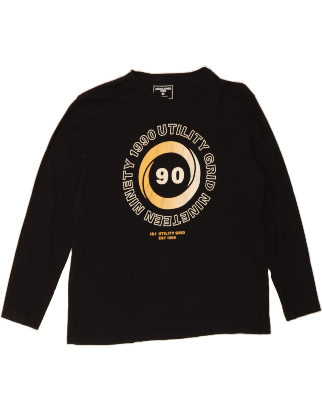 JACK & JONES Mens Graphic Top Long Sleeve 2XL Black Cotton Vintage Jack & Jones and Second-Hand Jack & Jones from Messina Hembry 