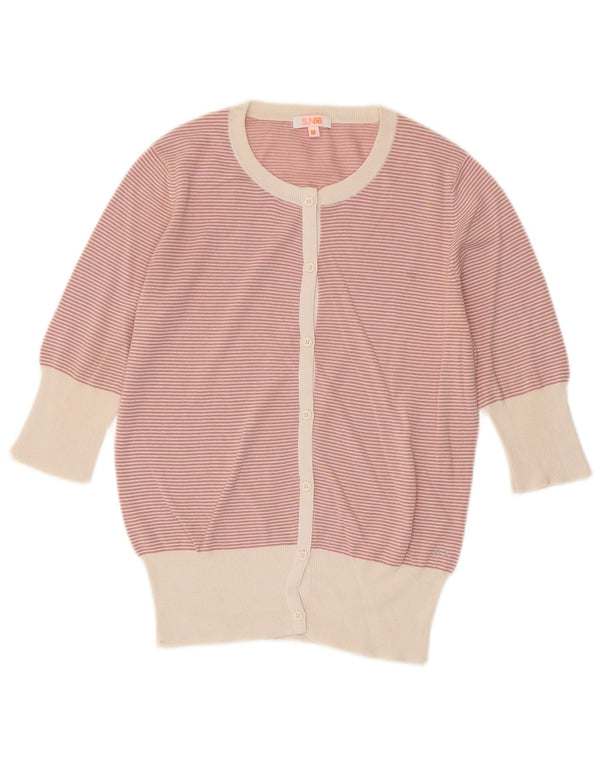 Sun68 Damen-Strickjacke mit 3/4-Ärmeln, UK 12, Mittelrosa, gestreift, Baumwolle