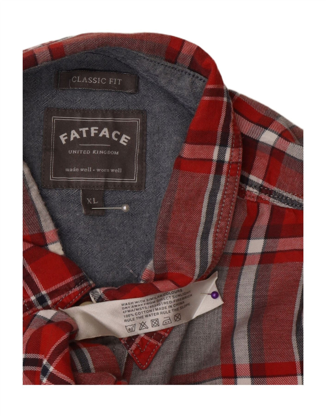 Fat Face Herren-Hemd mit klassischer Passform, XL, grau kariert, Baumwolle