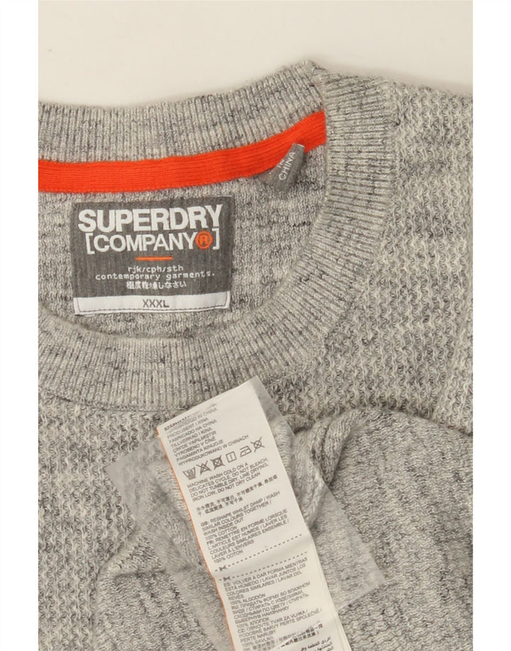 SUPERDRY Herren-Pullover mit Rundhalsausschnitt, 3XL, grau meliert, Baumwolle