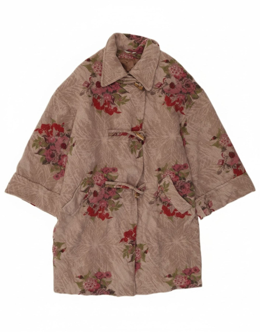 Stefanel Damen Übergroßer Dufflecoat UK 10 Small Pink Floral Rayon