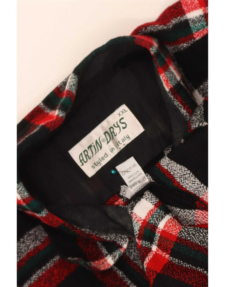 Vintage Herren Flanellhemd 2XL Schwarz kariertes Polyester